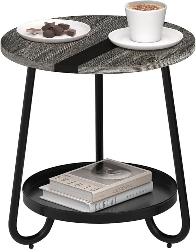 2 Tier Coffee Table in Living Room, Industrial Style Round Coffee Table by Mofain