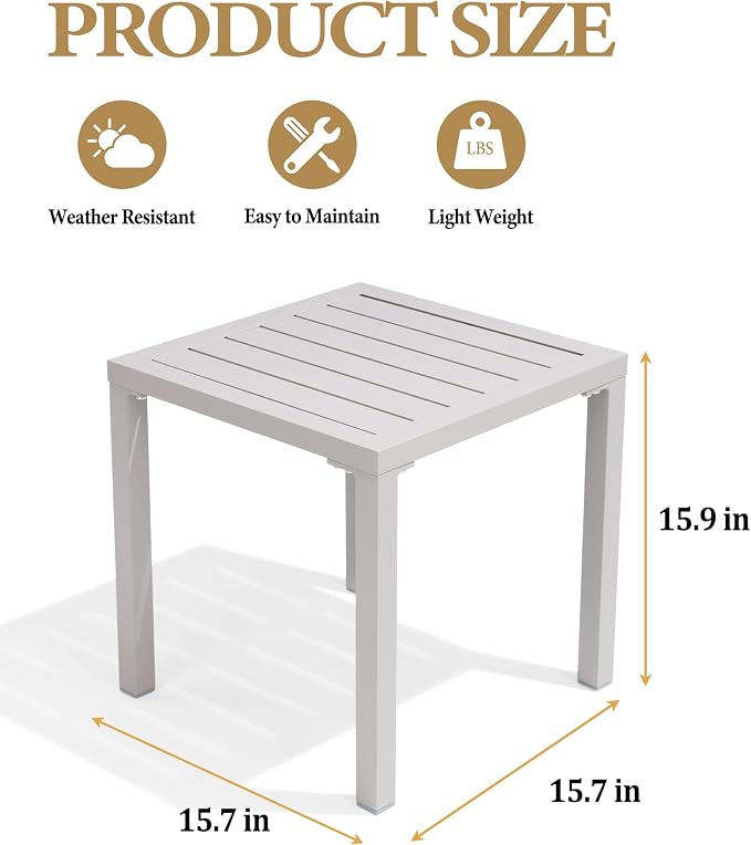 Crestlive Products Aluminum Outdoor Side Table Set of 2, Pool Lounge Chair Side - Image 3