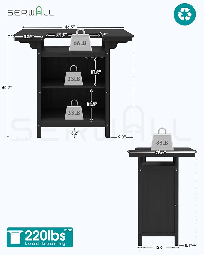 SERWALL Outdoor Bar Table, Patio Bar Cabinet - Image 3