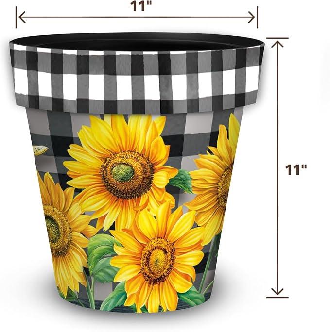 Briarwood Lane Checkered Sunflowers Decorative Medium Planter - Image 2
