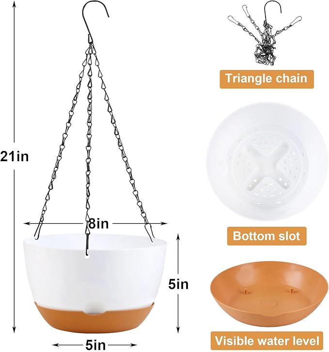 4 Pack Hanging Planter for Plants Indoor, 8 Inch Plant Pot Outdoor Plastic - Image 2