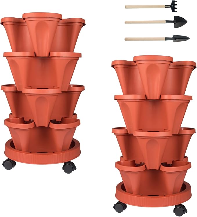 DUNCHATY Stackable Planters 4 Tier Vertical Garden Planting Tower Planters by DUNCHATY