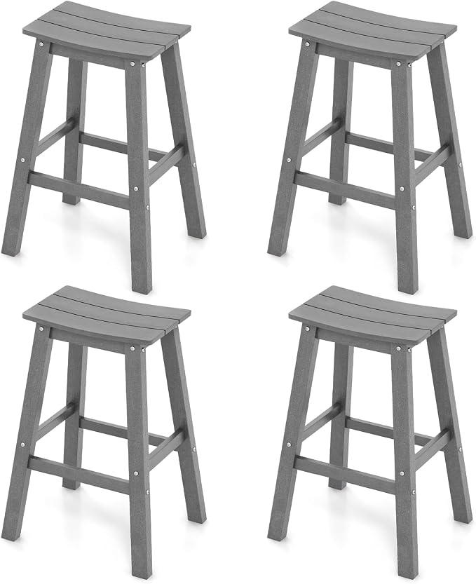 Tangkula Patio Bar Stool Set of 4, 29 Inch HDPE Bar Height Armless Saddle by TANGKULA