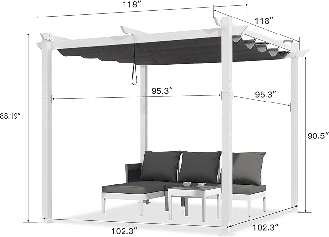 PURPLE LEAF 10' x 10' Outdoor Aluminum Pergola White Heavy-Duty Retractable - Image 3