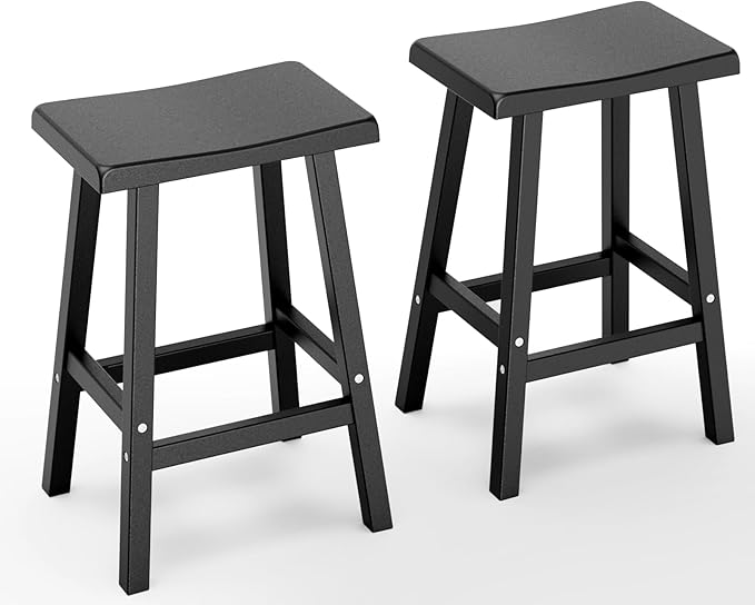 Bar Stools 29'' Outdoor Set of 2, Waterproof Modern Durable Resin Saddle Seat by MAIUSCOLI