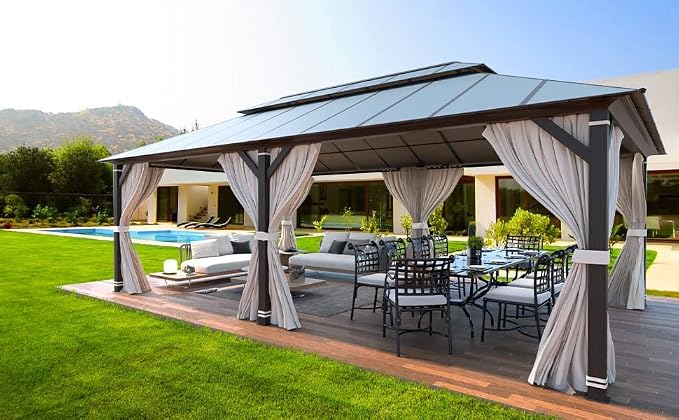 YOLENY 12' X 20' Hardtop Gazebo, Aluminum Composite Ventilation Double Roof - Image 9