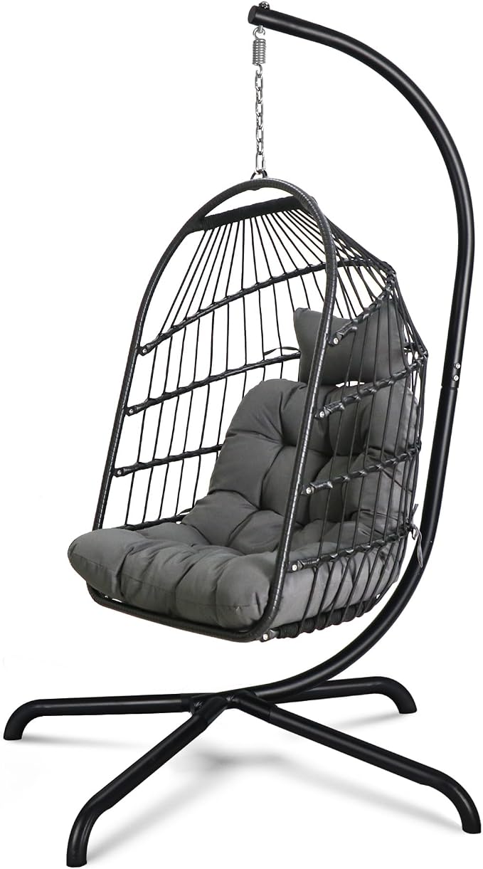 Chihee Egg Chair with Ultra Strong Stand and Cushion Foldable Wicker Rattan by Chihee