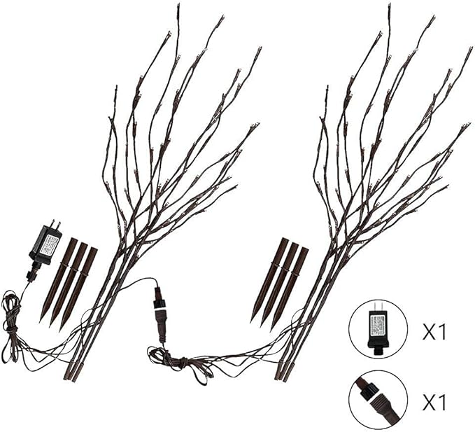 Vanthylit Set of 2 3PK 30" Brown Lighted Twig Stakes 120 Warm White Pathway - Image 8