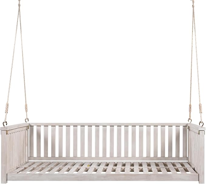 Patio Twin Size Garden Swing Daybed, Acacia Wood Porch Swing - Image 8