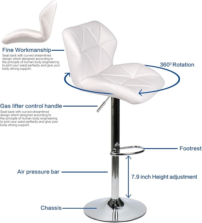 ARTETHYS Bar Chairs Set of 2 PU Leather Barstools Adjustable Height Swivel 360 - Image 5