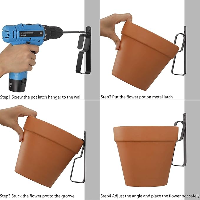 Terracotta Pot Hangers for 4-9in Clay Pots, Anti-Rust Iron Wall Plant Hangers - Image 3