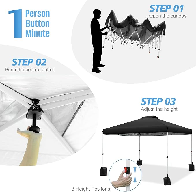 WEIZE Pop up Canopy Tent 10x10ft, 1-Button Push Setup, Instant Portable Shelter - Image 2