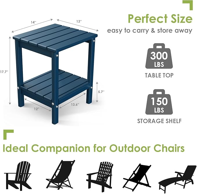 GREENVINES Adirondack-Outdoor-Side-Table | Set of 4 | 14 x 13 Inches | HDPE - Image 3