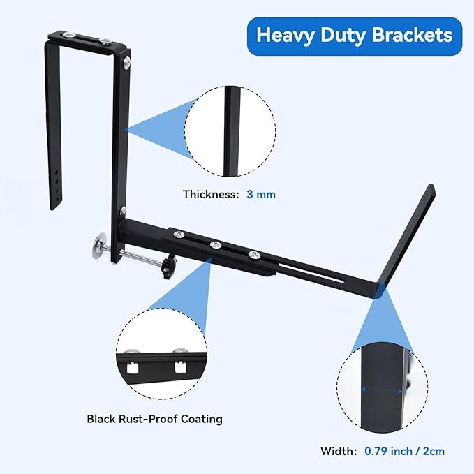Halatool 2-Pack Adjustable Window Box Bracket, Heavy Duty Wall Mount Planter - Image 2