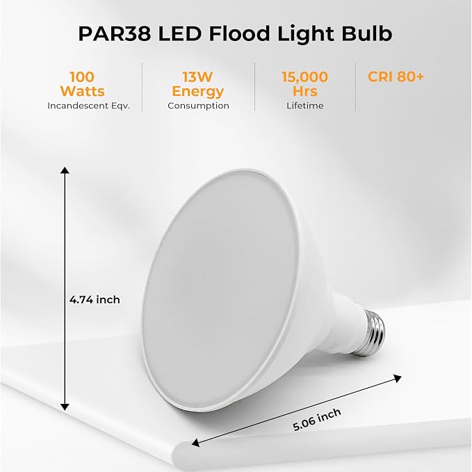10 Pack PAR38 LED Outdoor Flood Light Bulbs, 100W Equivalent, 3000K Warm White - Image 2