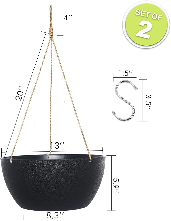 13 Inch 2 Pack Large Hanging Planters - Image 2