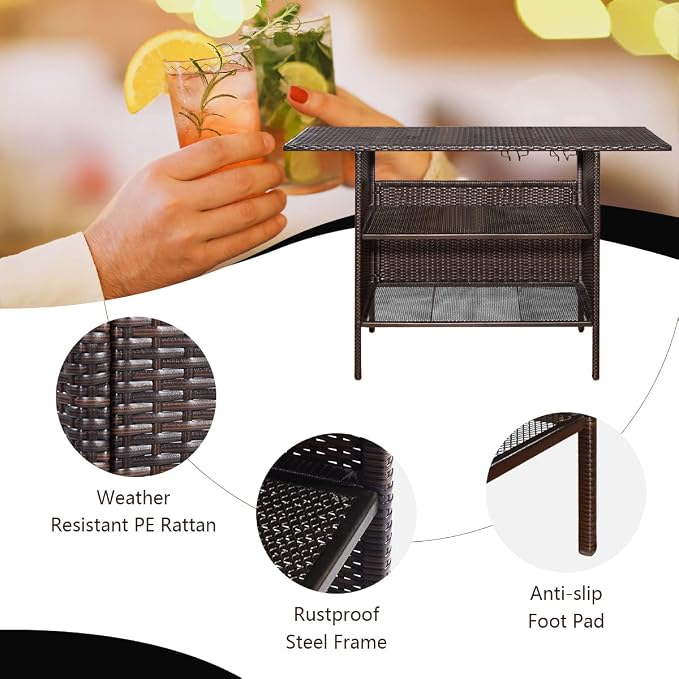 ReunionG Outdoor Wicker Bar Patio Rattan Counter Table - Image 5