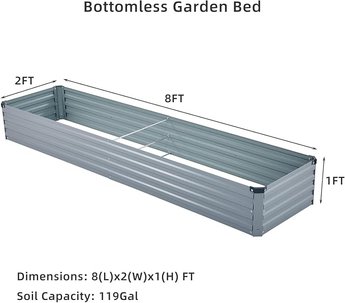 2 Pack 8x2x1FT Galvanized Raised Garden Bed Kit, Outdoor Metal Planter Box - Image 3