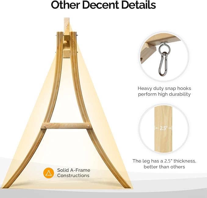 VINGLI 5FT Wooden Swing Frame, 1000LBS Heavy Duty A-Frame Porch Swing Stand - Image 4