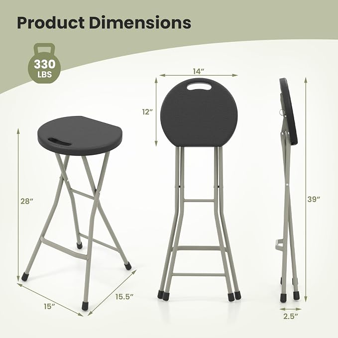 GYMAX Folding Stool, 28in Portable Collapsible Bar Stool - Image 3