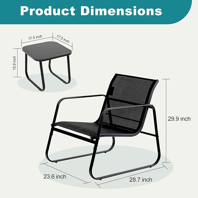 DUMOS 3 Piece Patio Furniture Set，Outdoor Patio Furniture Conversation Set - Image 6