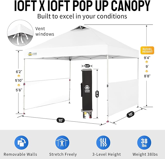 CROWN SHADES 10x10 Pop up Canopy Tent Instant Canopy - Image 7