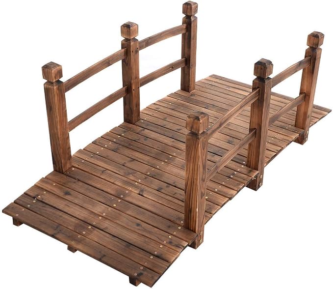 HAPPYGRILL Wooden Garden Bridge, Stained Finish Decorative Pond Bridge - Image 4