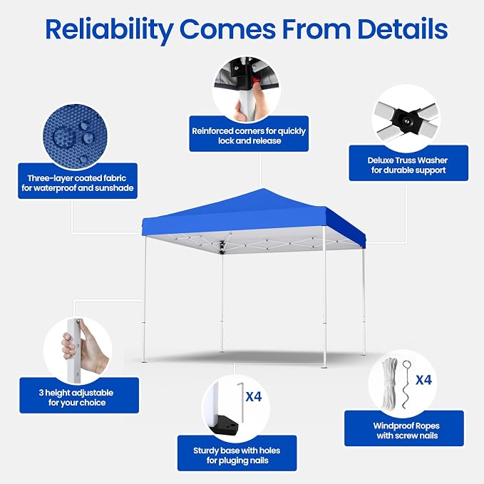 10x10ft Pop Up Canopy Tent, Heavy Duty Waterproof Folding Tent - Image 4