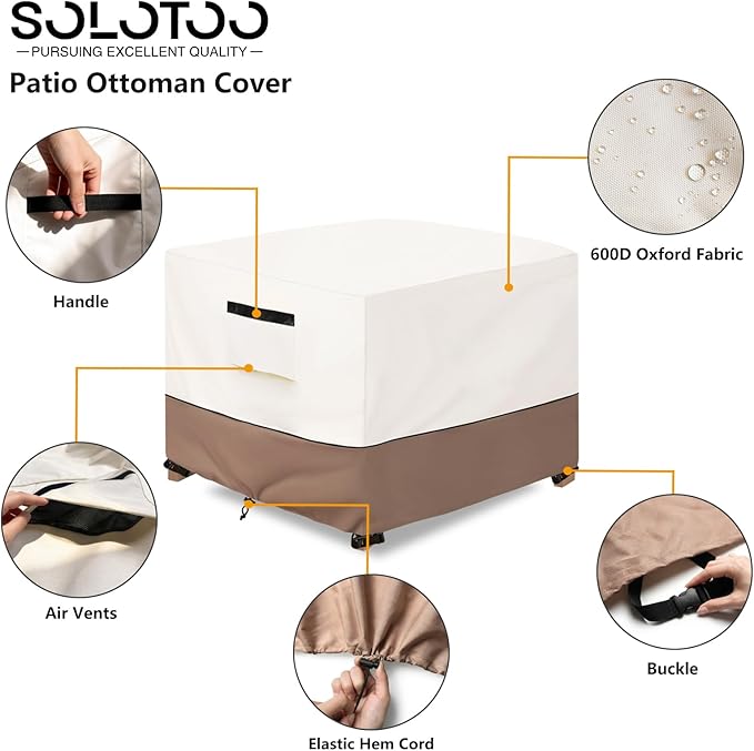 Patio Ottoman Cover Waterproof Heavy Duty Square Outdoor Ottoman Covers - Image 4