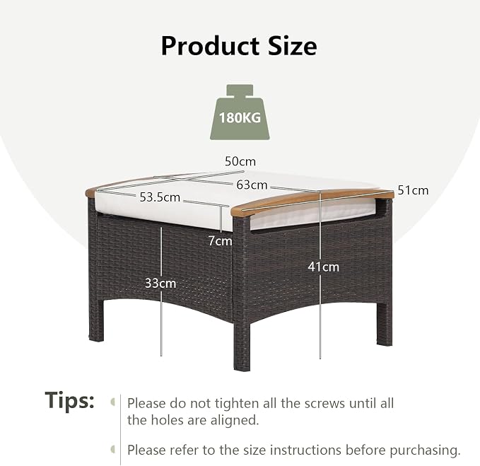 ORALNER Outdoor Ottoman, All-Weather Wicker Foot Stools w/Removable Cushions - Image 2
