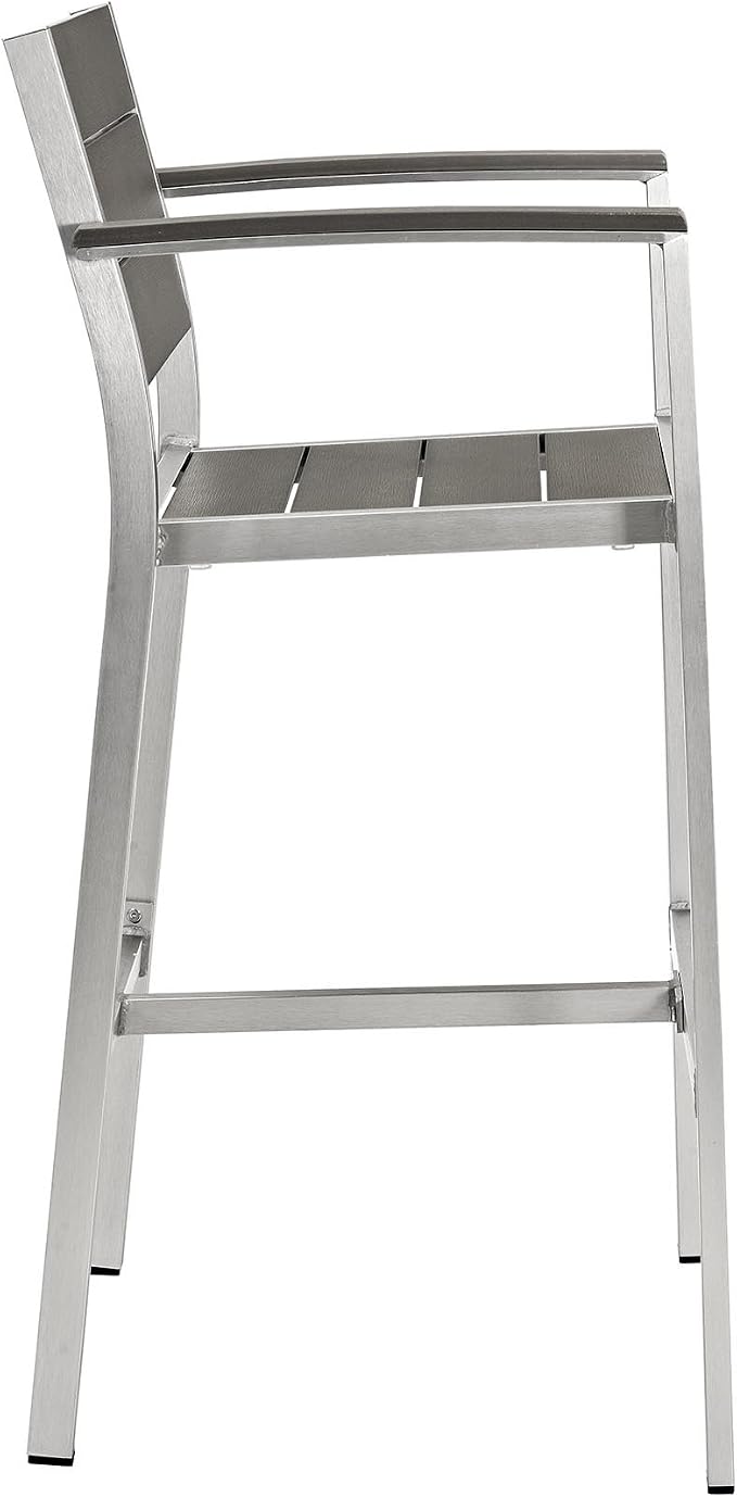 Modway Shore Aluminum Outdoor Patio Bar Stool in Silver Gray - Image 5