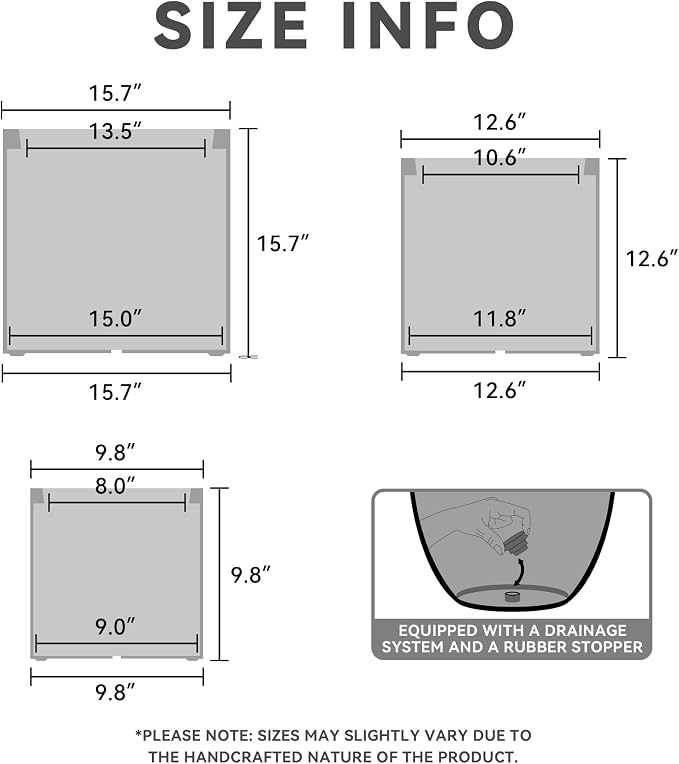 Kante 9.8", 15.7" Dia Round Concrete Planter Set of 3, Modern Style Large - Image 2