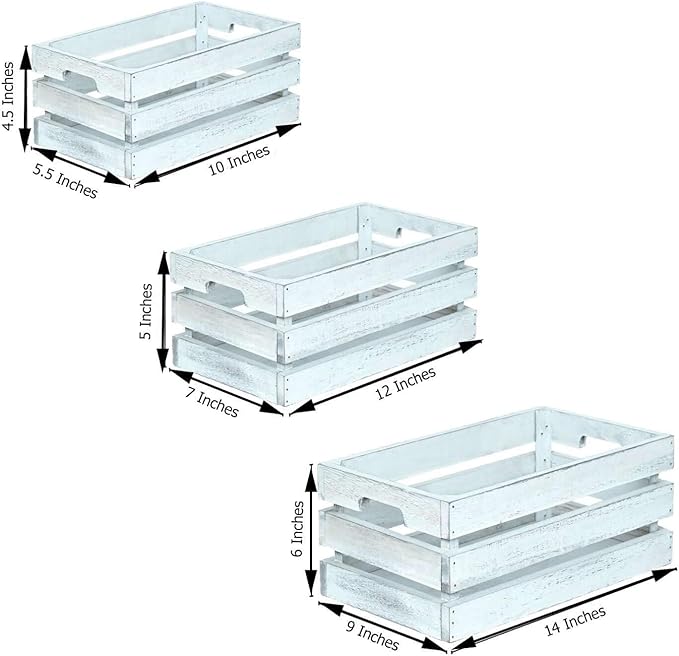 Efavormart Set of 3 Whitewash Wood Planter Crate Boxes - Image 3