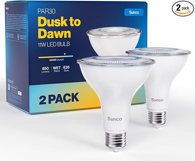 Sunco 2 Pack PAR30 LED Dusk to Dawn Light Bulbs, 850 Lumens, 5000K Daylight by SuncoLighting