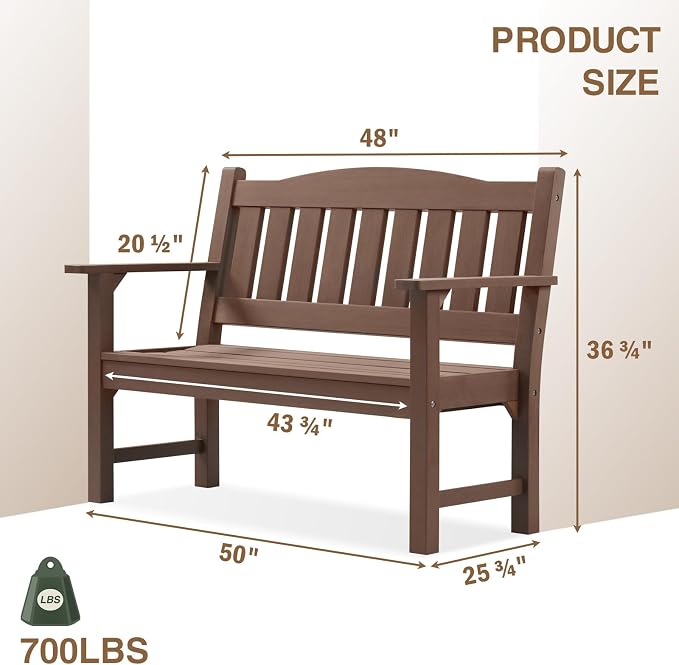 Psilvam 2-Person Outdoor Memorial Bench, All-Weather Poly Lumber Garden Bench - Image 3