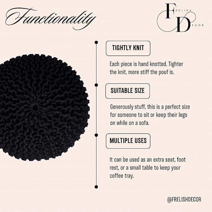 FRELISH DECOR Round Pouf Ottoman Hand Knitted 100% Cotton Pouf Foot Stool - Image 5