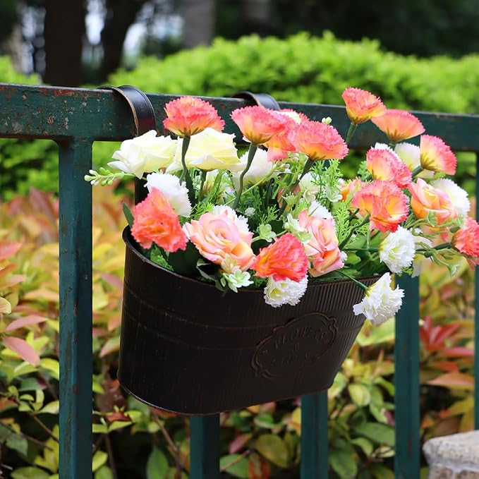 3 Pack Metal Railing Planters, 10.5" Oval Hanging Flower Pots - Image 5