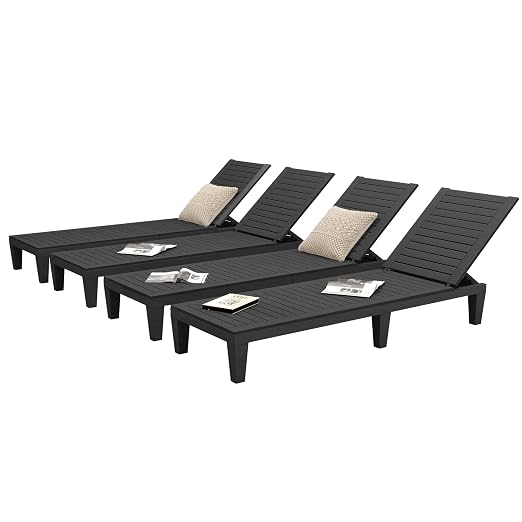 DWVO Outdoor Chaise Lounge, Pool Lounge Chair Set of 4 w/ 5-Level Backrest by DWVO
