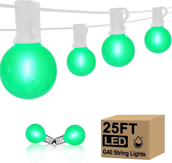 25FT G40 LED Outdoor St. Patrick's Day Green String Lights, St. Patrick's Day by Goothy