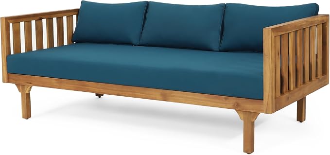 LUMISOL Outdoor Acacia Wood Daybed, Patio 3-Seater Sofa - Image 5