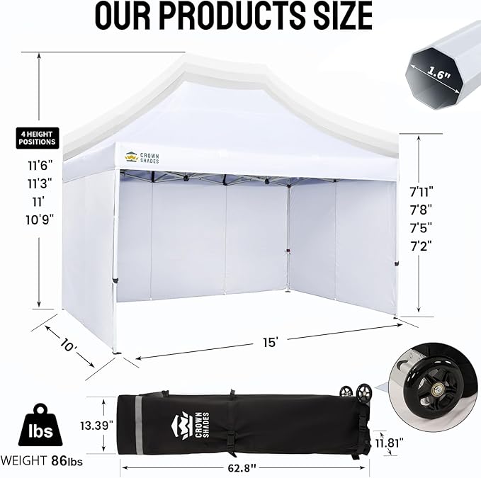 CROWN SHADES 10x15 Pop Up Canopy Tent, Thicken Frame Commercial Heavy Duty Tent - Image 7