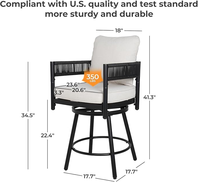 Grand patio Outdoor Swivel Bar Stools Set of 4, Curved Woven Wicker Backrest - Image 3