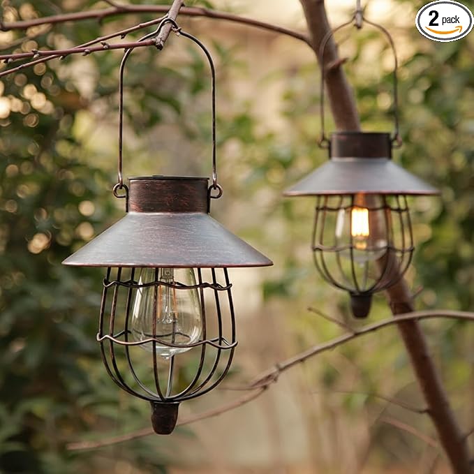 YAKii 2 Pack Solar Lantern Hanging Waterproof Outdoor Metal Solar Lamp by YAKii