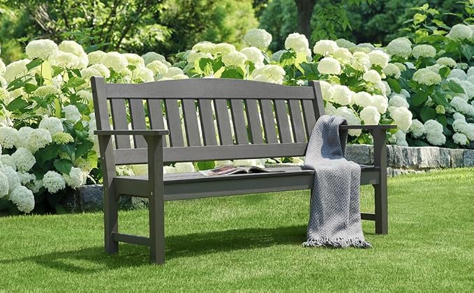 Psilvam 3-Person Outdoor Memorial Bench, All-Weather Poly Lumber Garden Bench - Image 6