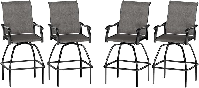 LEVELEVE Patio Bar Set 4pcs Swivel Bar Stools Outdoor Bistro Textilene by LEVELEVE