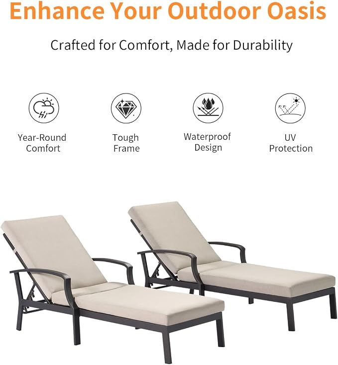 2 Pieces Patio Chaise Lounge Chairs, Never Rust Aluminum Outdoor Pool Lounge - Image 4