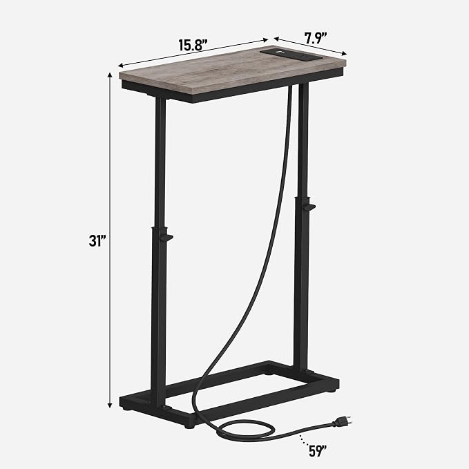 TUTOTAK End Table with Charging Station, Side Table, Tall Couch Table, Sofa - Image 9