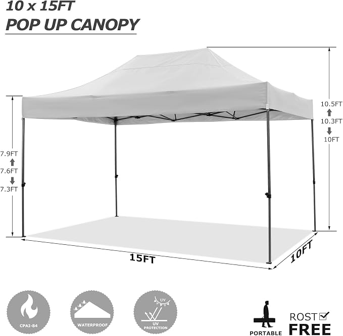 COBIZI 10x15 Pop Up Canopy Without Sidewall, Heavy Duty Canopy UPF 50+ All - Image 4
