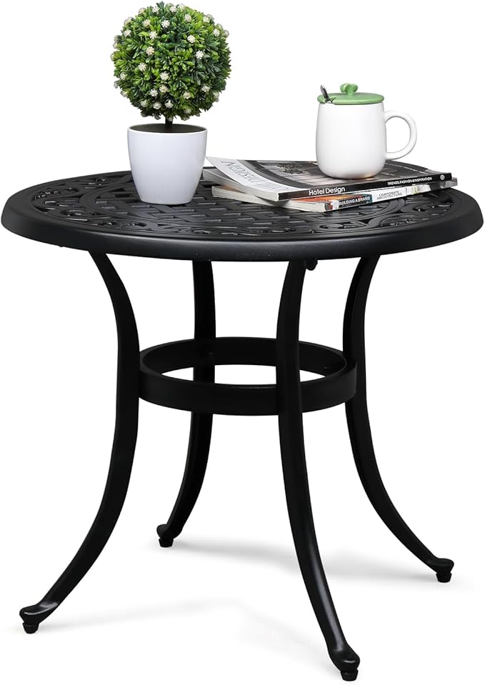 VINGLI 24” Cast Aluminum Outdoor Side Table, All Weather Round Patio Side Table by VINGLI