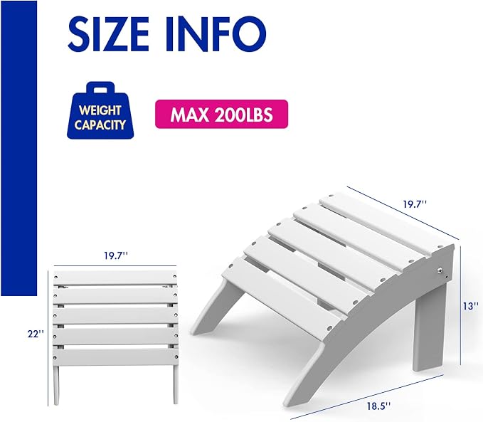 BRIOPAWS Adirondack Ottomans | Folding | Set of 4 | HDPE Plastic | White - Image 3